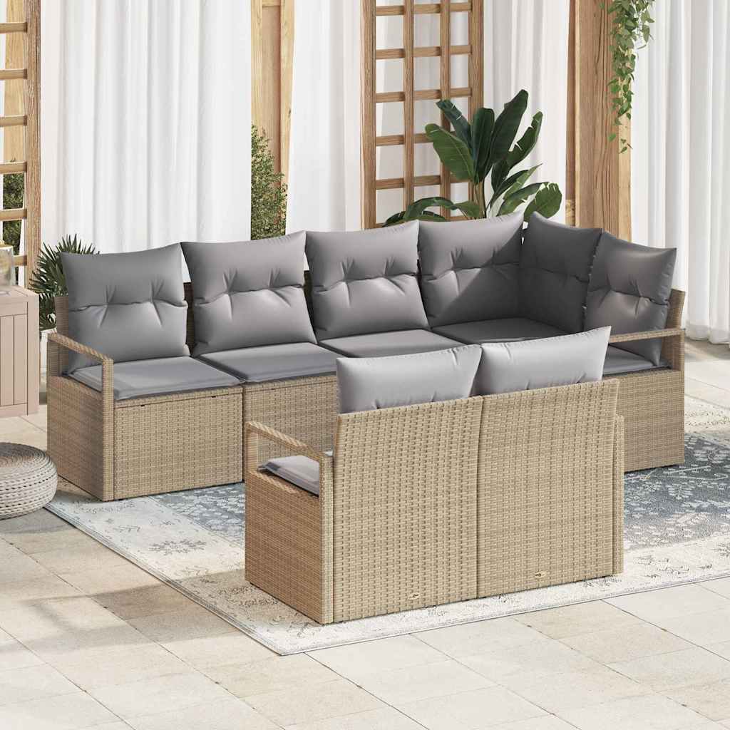 Garten-Sofa-Set mit Kissen 7 pcs Beige und Hellgrau